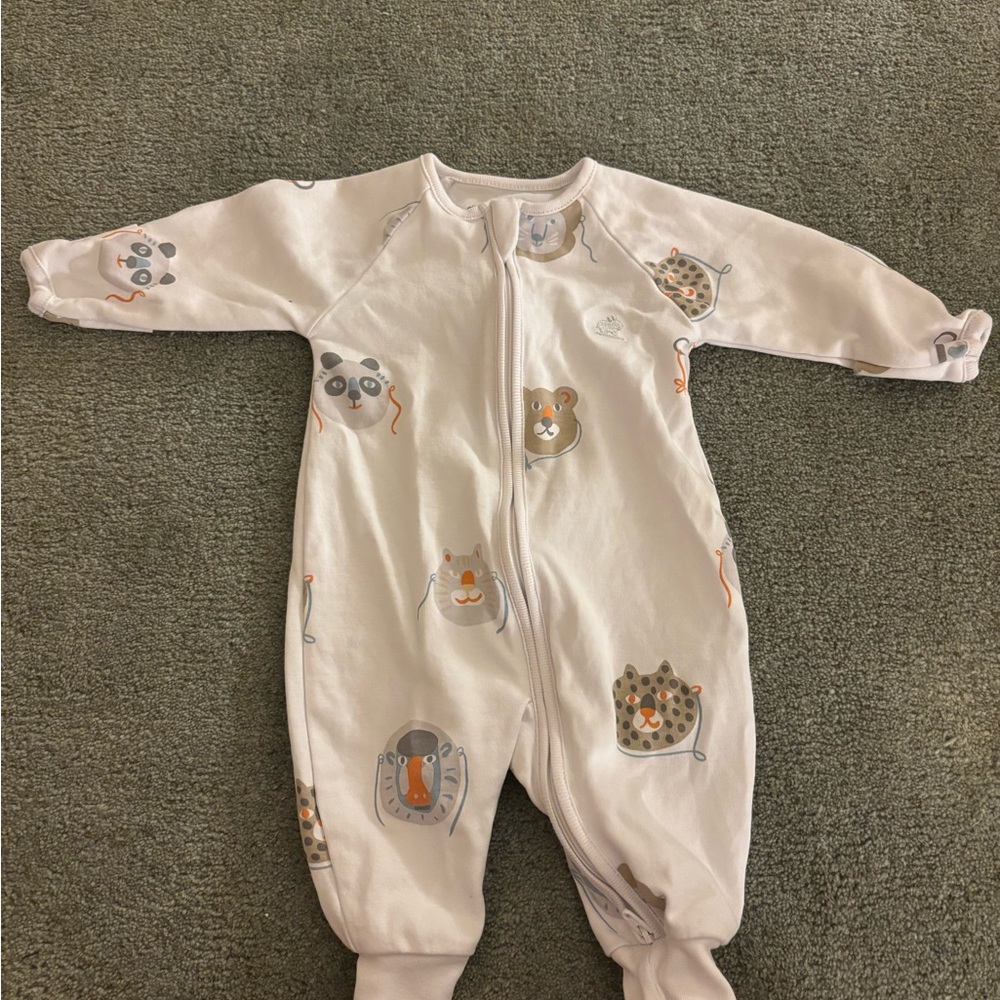 babycottons White Animal double-zip Footed One-Piece
